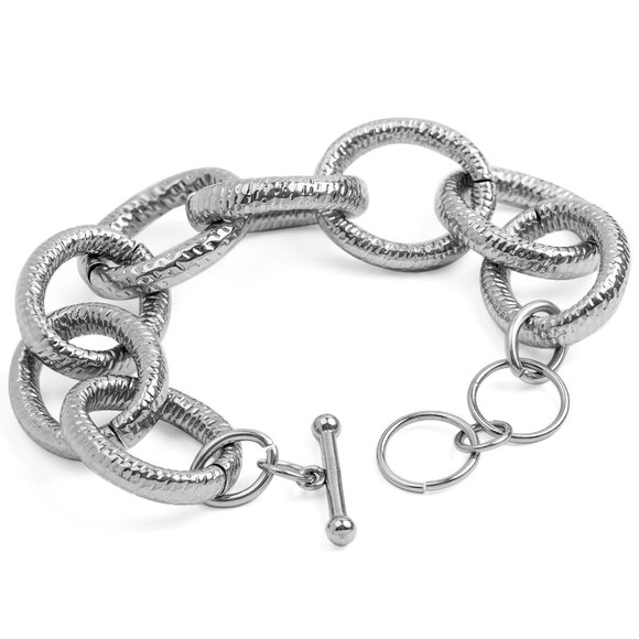 New Silver Large Link Toggle Chain Bracelet - Picture 3 of 5